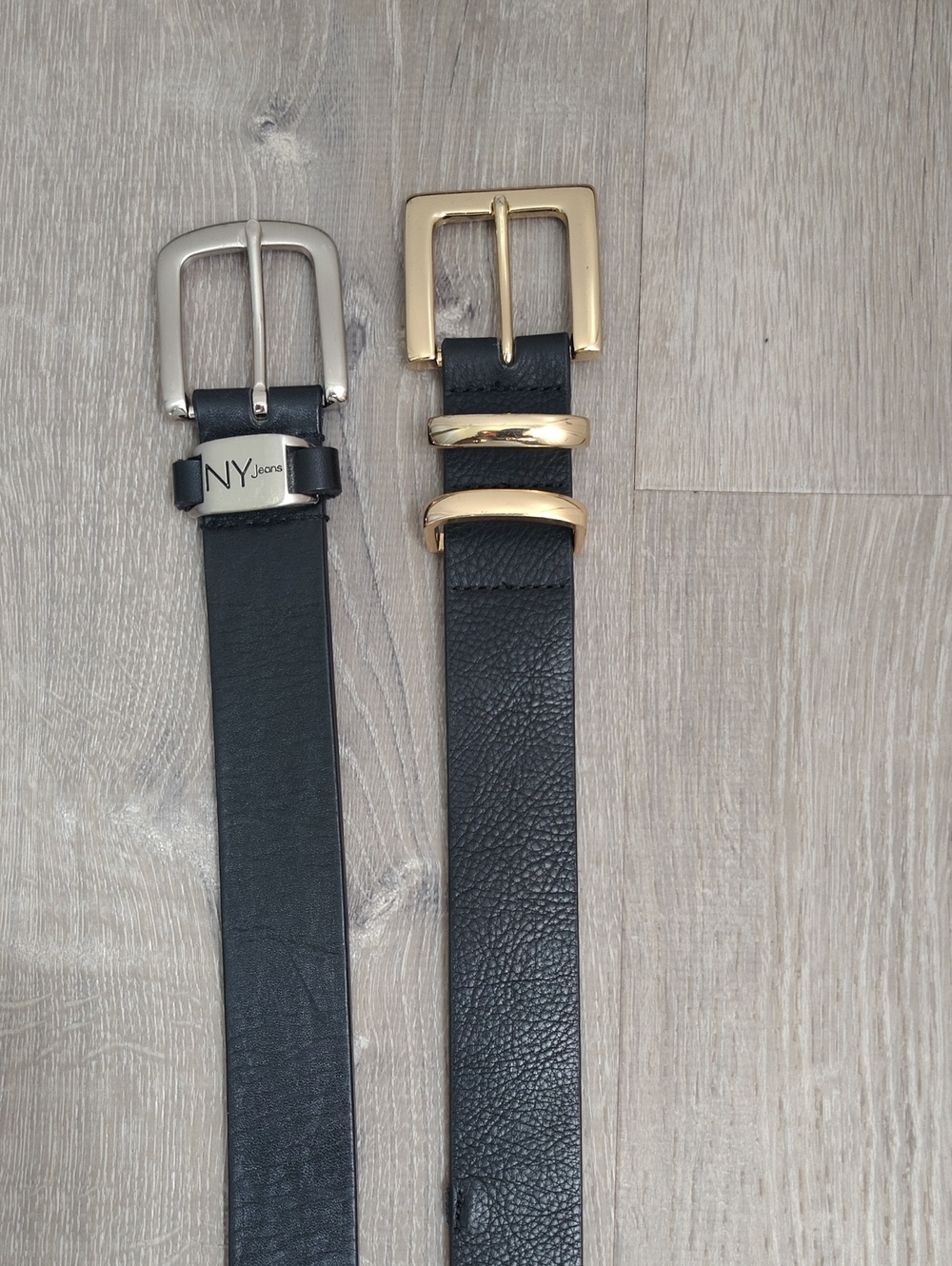 Women Black Leather Belt with Gold Buckle
